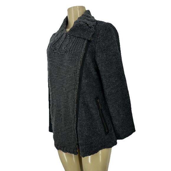 Gro A Live Size 40 Women Full ZIP Wool Sweater Jacket Asymmetrical Mix Knit CLT - Picture 2 of 8